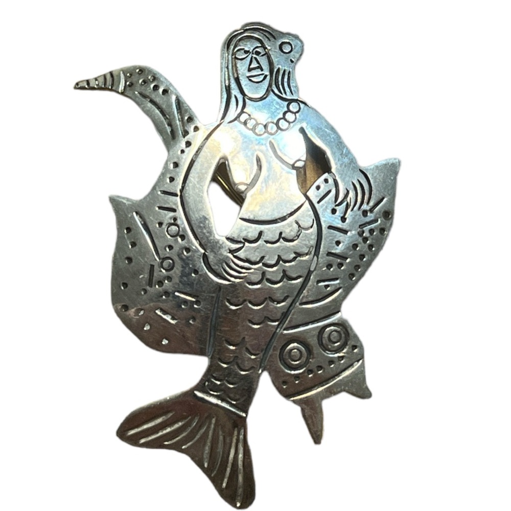 Mexico Sterling Silver Whimsical Mermaid Brooch